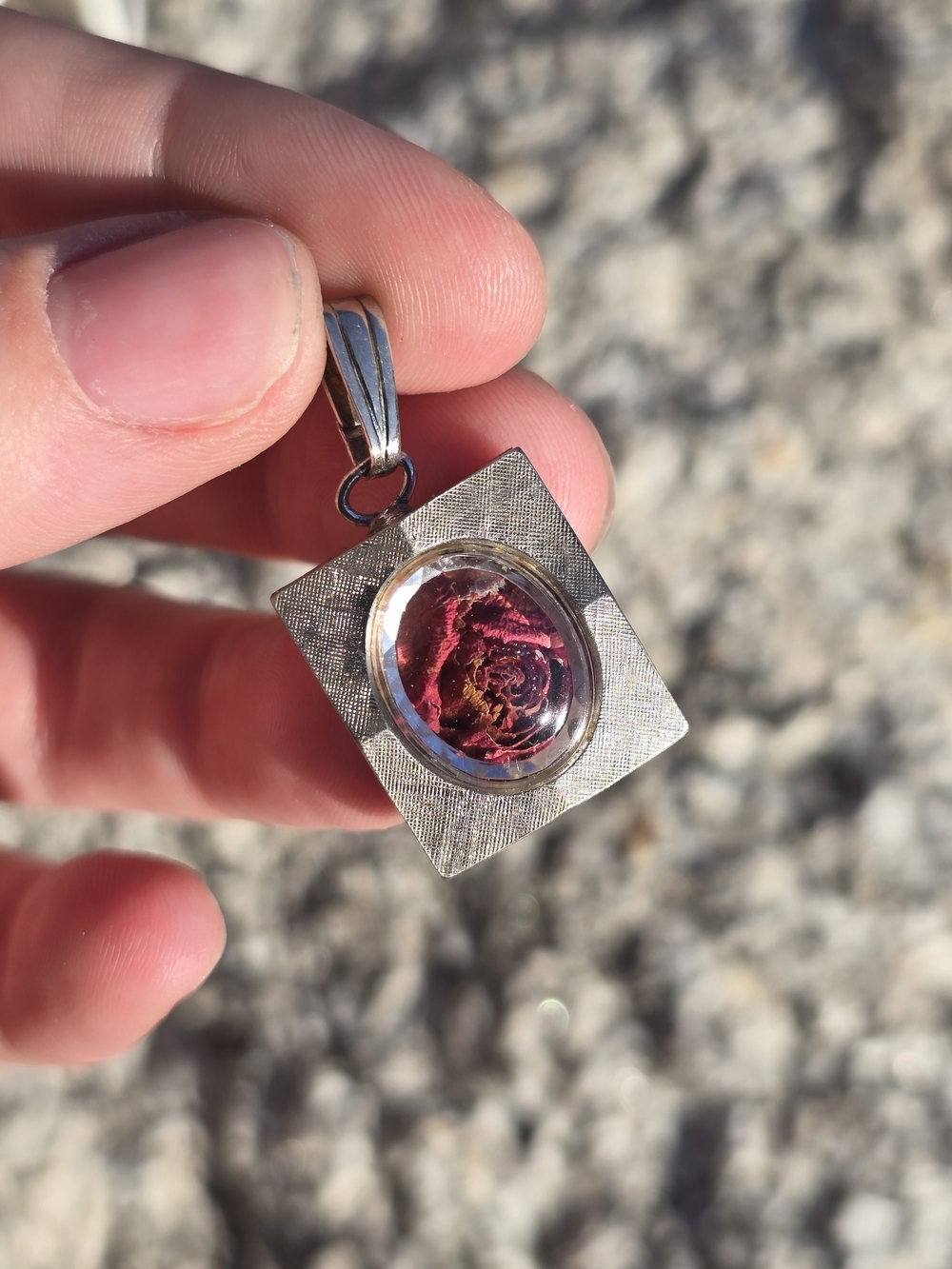 Silver Watch Pendent With Preserved Rose Inside!